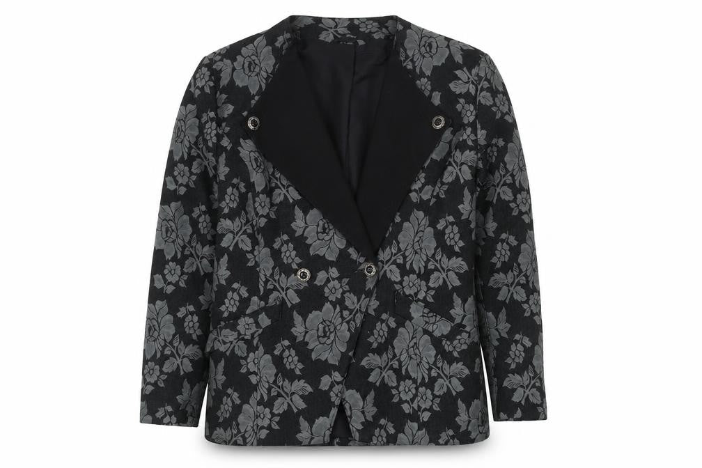 Richards Womens Black Floral Jacquard Double-Breasted Blazer Size 12