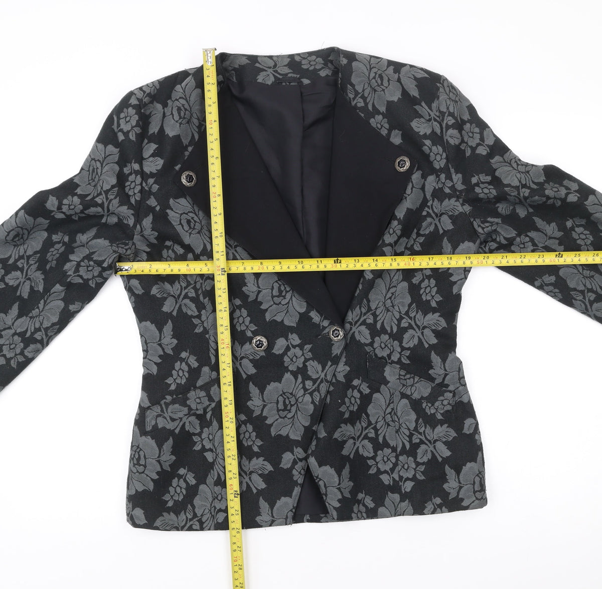 Richards Womens Black Floral Jacquard Double-Breasted Blazer Size 12