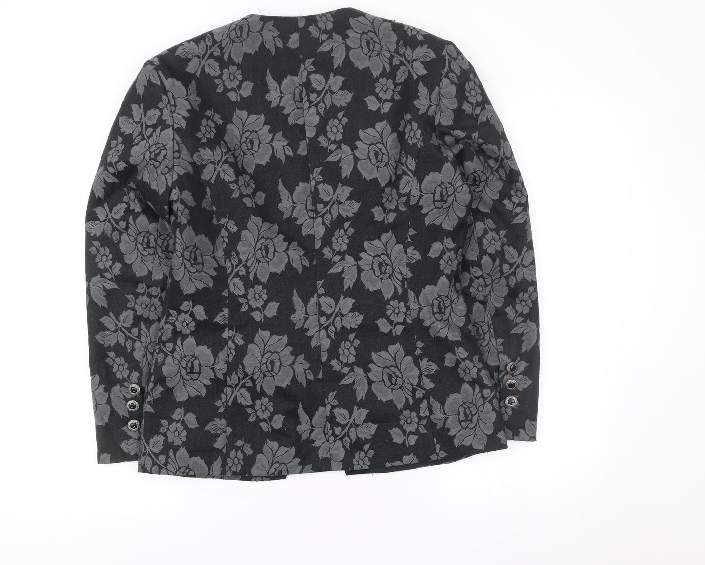 Richards Womens Black Floral Jacquard Double-Breasted Blazer Size 12