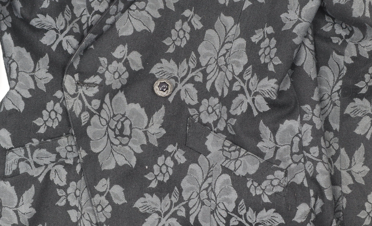 Richards Womens Black Floral Jacquard Double-Breasted Blazer Size 12