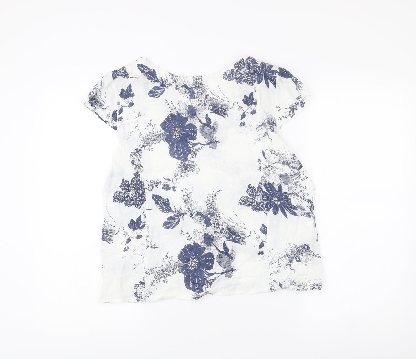 Luca Vanucci Womens White Linen Floral Blouse Size S Scoop Neck