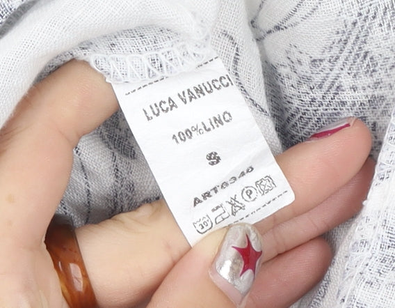 Luca Vanucci Womens White Linen Floral Blouse Size S Scoop Neck