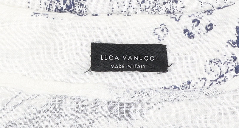 Luca Vanucci Womens White Linen Floral Blouse Size S Scoop Neck