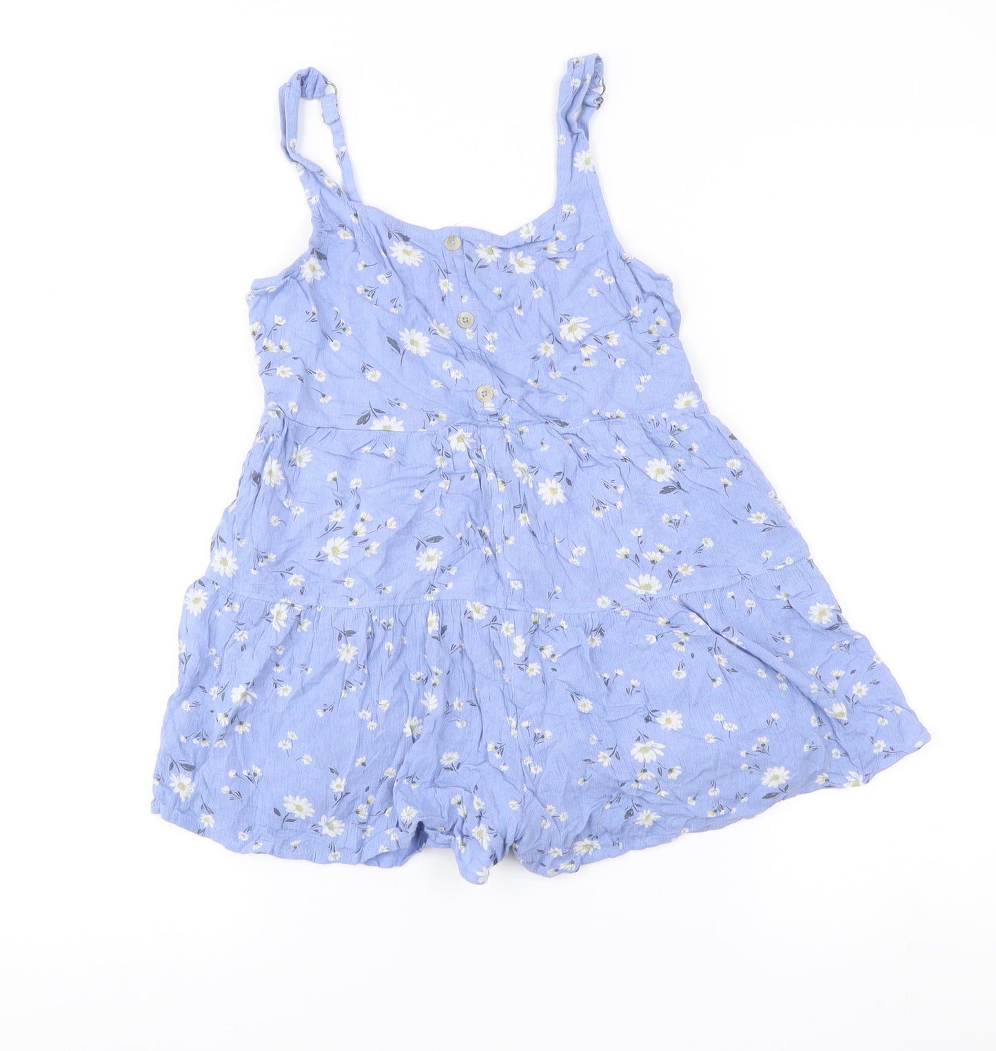 Abercrombie & Fitch Kids Girls Blue Floral Playsuit Size 9-10 Years Summer Casual