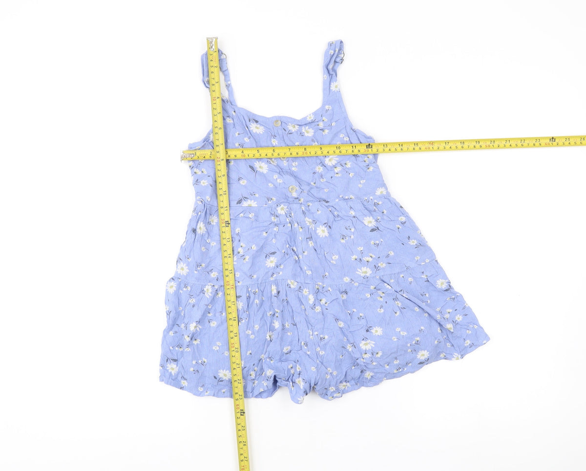 Abercrombie & Fitch Kids Girls Blue Floral Playsuit Size 9-10 Years Summer Casual