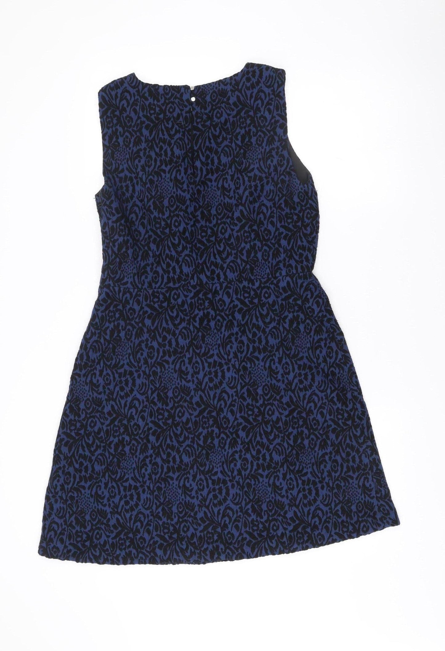 Zara Women Blue Floral Jacquard Sleeveless A-Line Dress Size 12