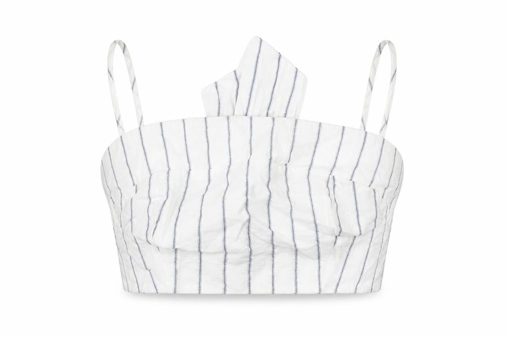 New Look Women’s White Striped Cropped Tank Top Size 12 Summer Bow Tie