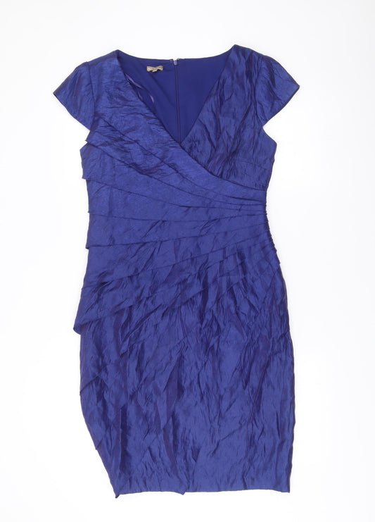 M&Co Boutique Women’s Blue V-Neck Sheath Dress Size 12 Formal Cocktail
