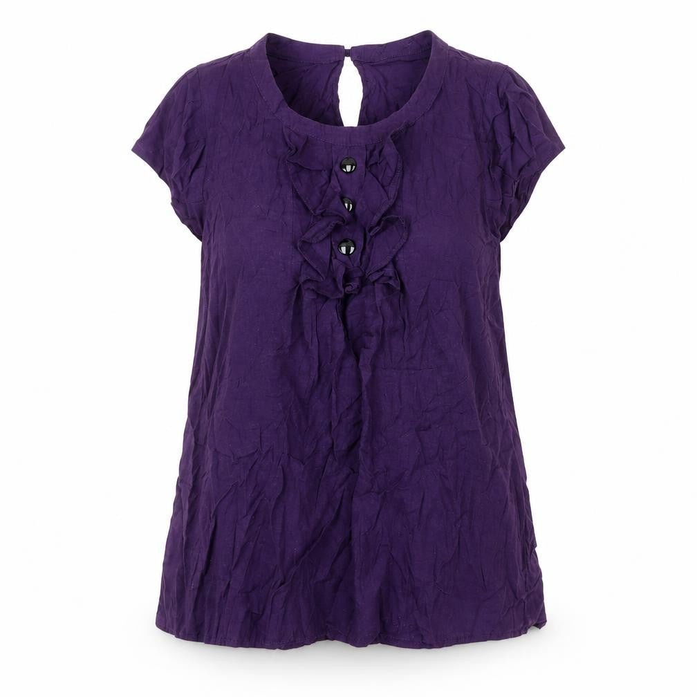 H&M Women’s Purple Blouse Size 18 Short Sleeve Ruffle Tunic Top