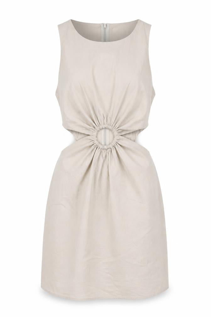 Zara Women Beige XS A-Line Sleeveless Cut Out Mini Dress