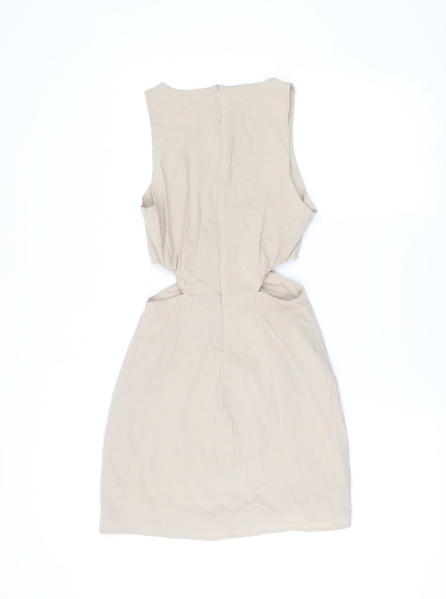 Zara Women Beige XS A-Line Sleeveless Cut Out Mini Dress