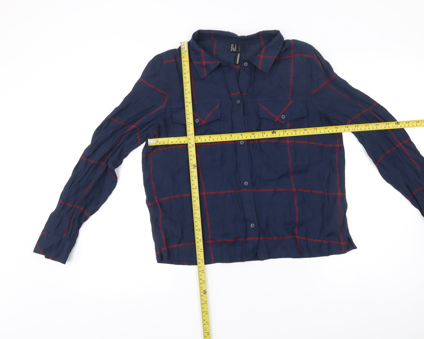 Mango Women’s Blue Checked Button-Up Shirt Size M Viscose Casual