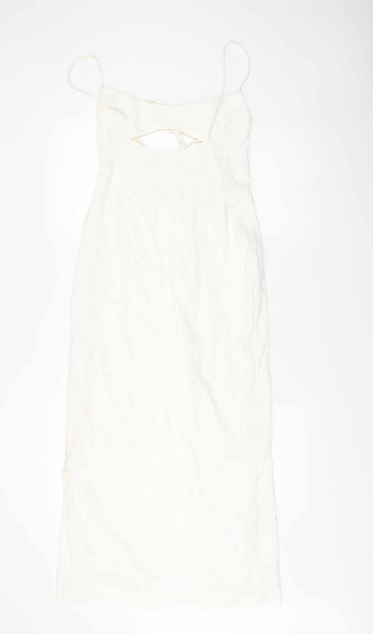 Zara Women’s White Midi Slip Dress Size 12 Viscose Strappy Summer