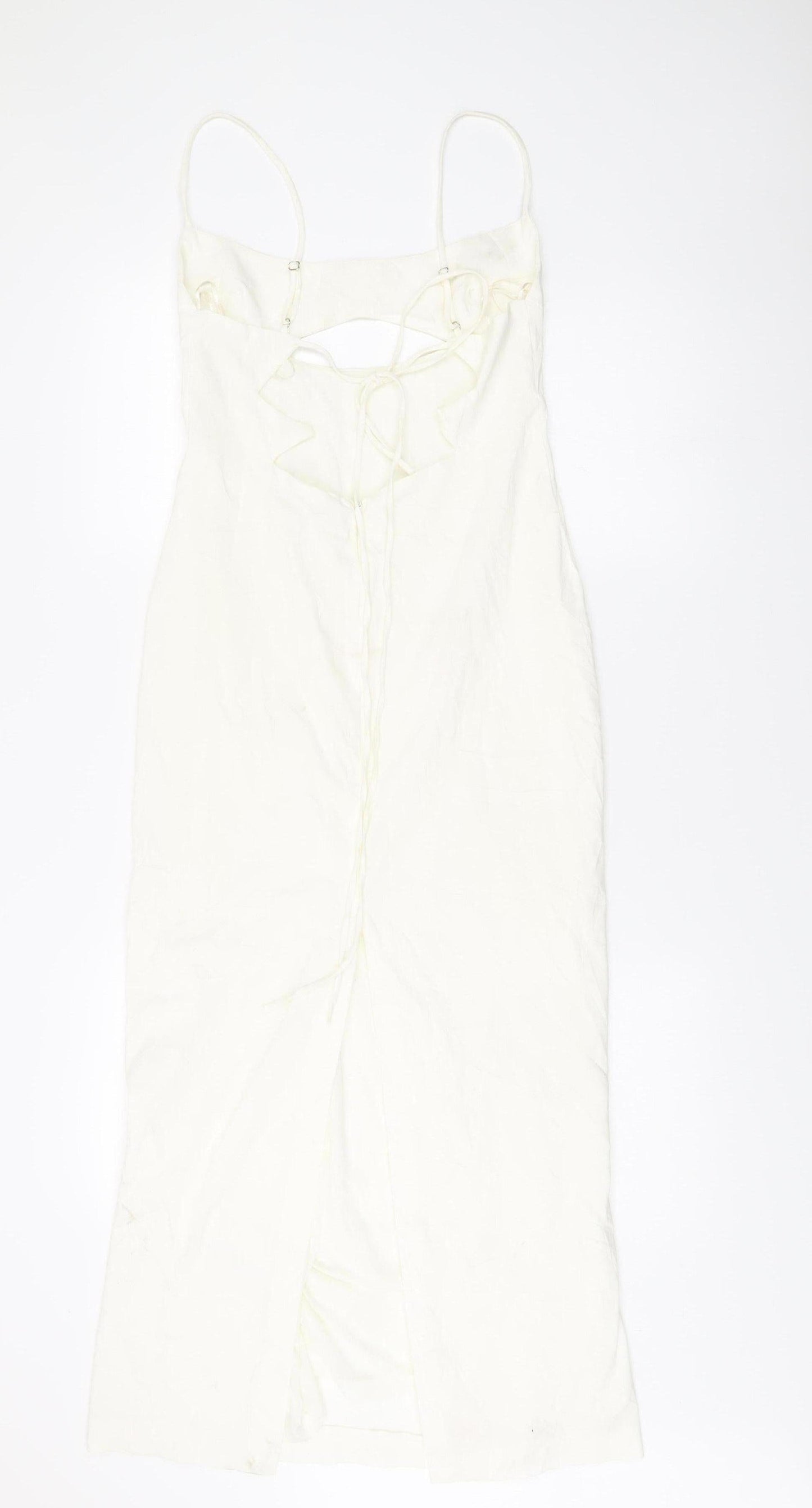 Zara Women’s White Midi Slip Dress Size 12 Viscose Strappy Summer