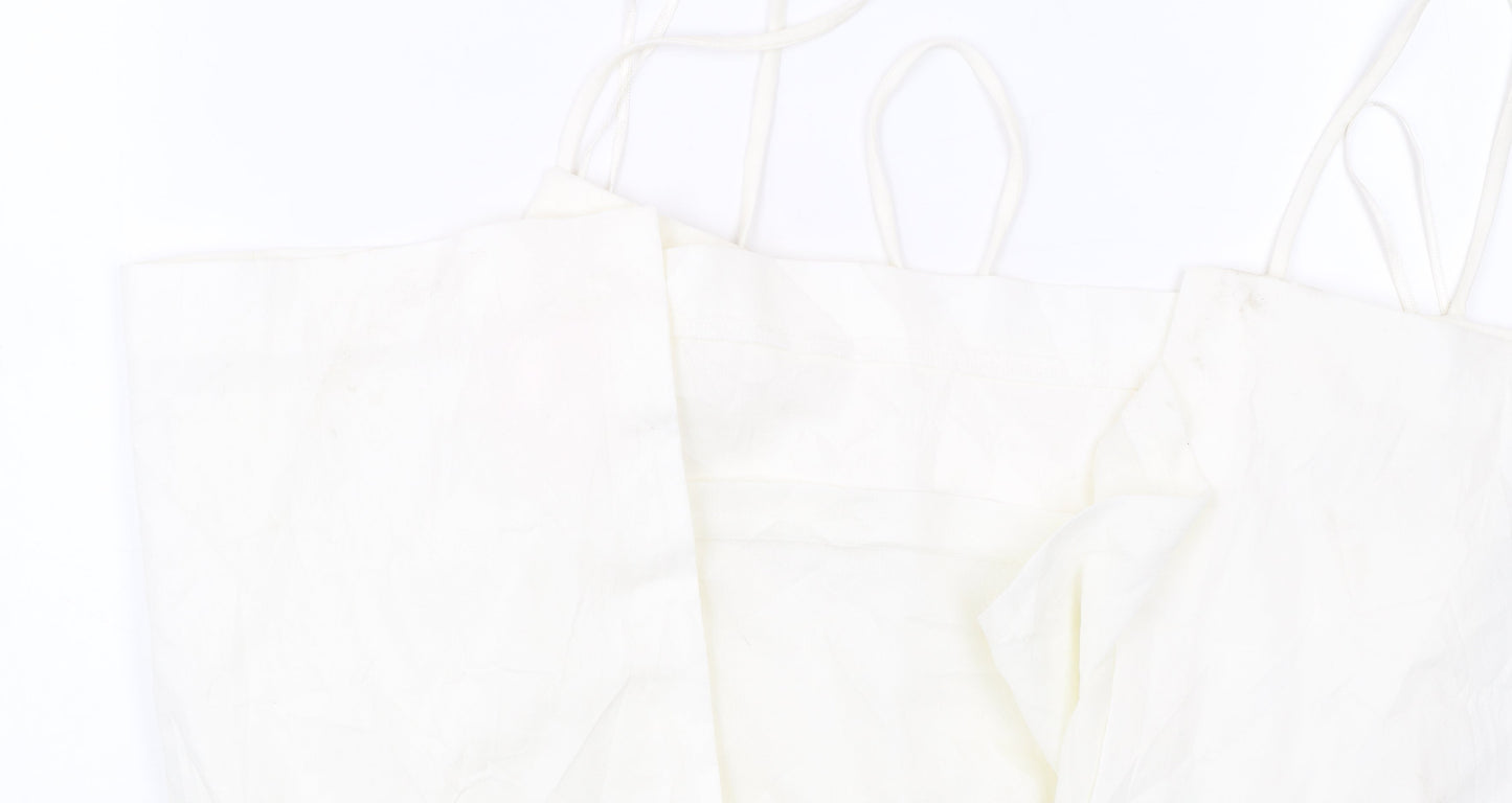 Zara Women’s White Midi Slip Dress Size 12 Viscose Strappy Summer
