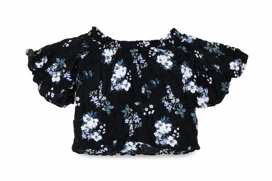 Hollister Womens Black Floral Off Shoulder Cropped Blouse XS