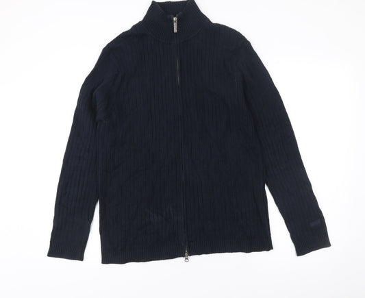 Gant Men’s Black Cotton Zip Knit Jacket Size M Stand Collar