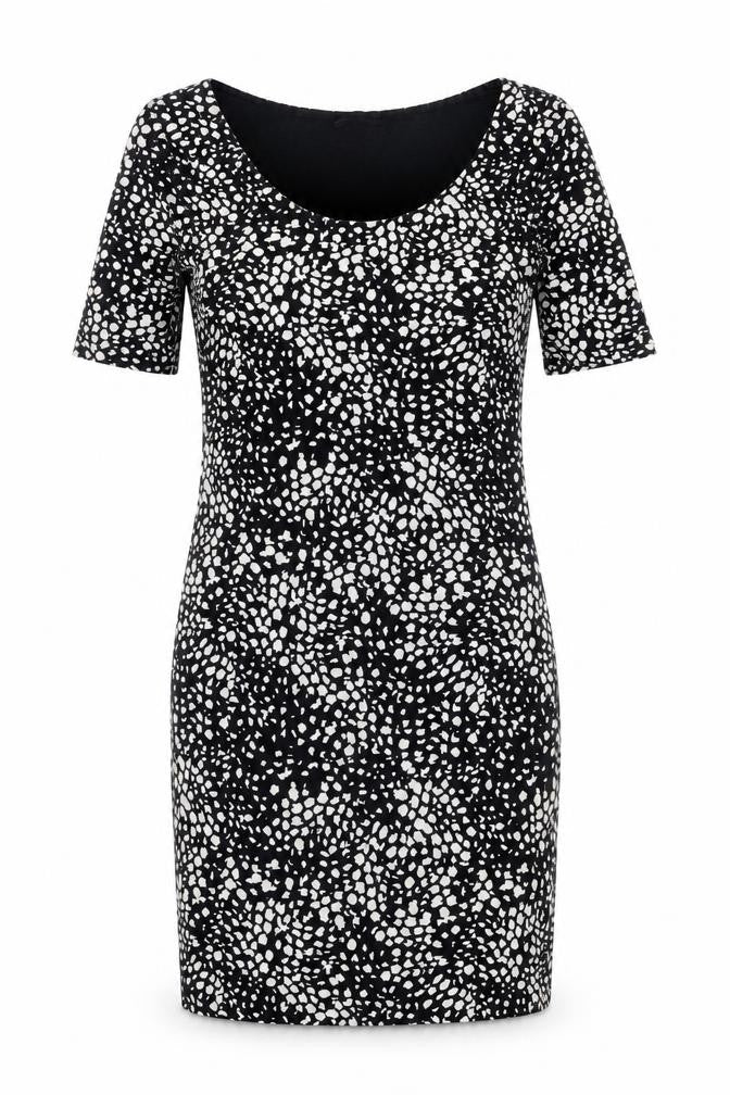 H&M Women Black Animal Print Bodycon Dress Size 12 Short Sleeve