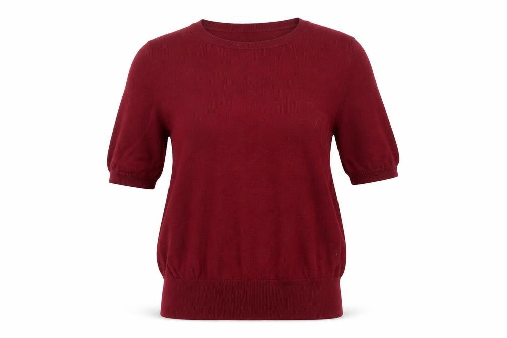 Uniqlo Womens Red XS Wool Crew Neck Short Sleeve Knit Top