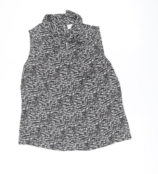 Edina Ronay Womens Black White Geometric Sleeveless Blouse Size 16
