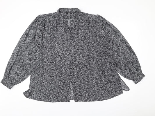 Uniqlo Women’s Black Floral Tunic Blouse Size M Long Sleeve Chiffon