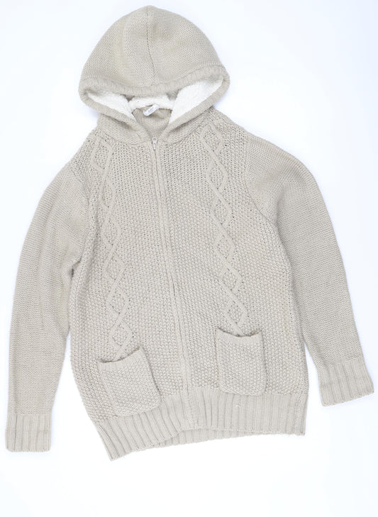 Cotton Traders Men’s Beige Knit Hooded Full Zip Jacket Size L 42in