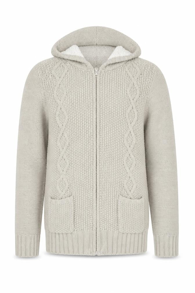 Cotton Traders Men’s Beige Knit Hooded Full Zip Jacket Size L 42in