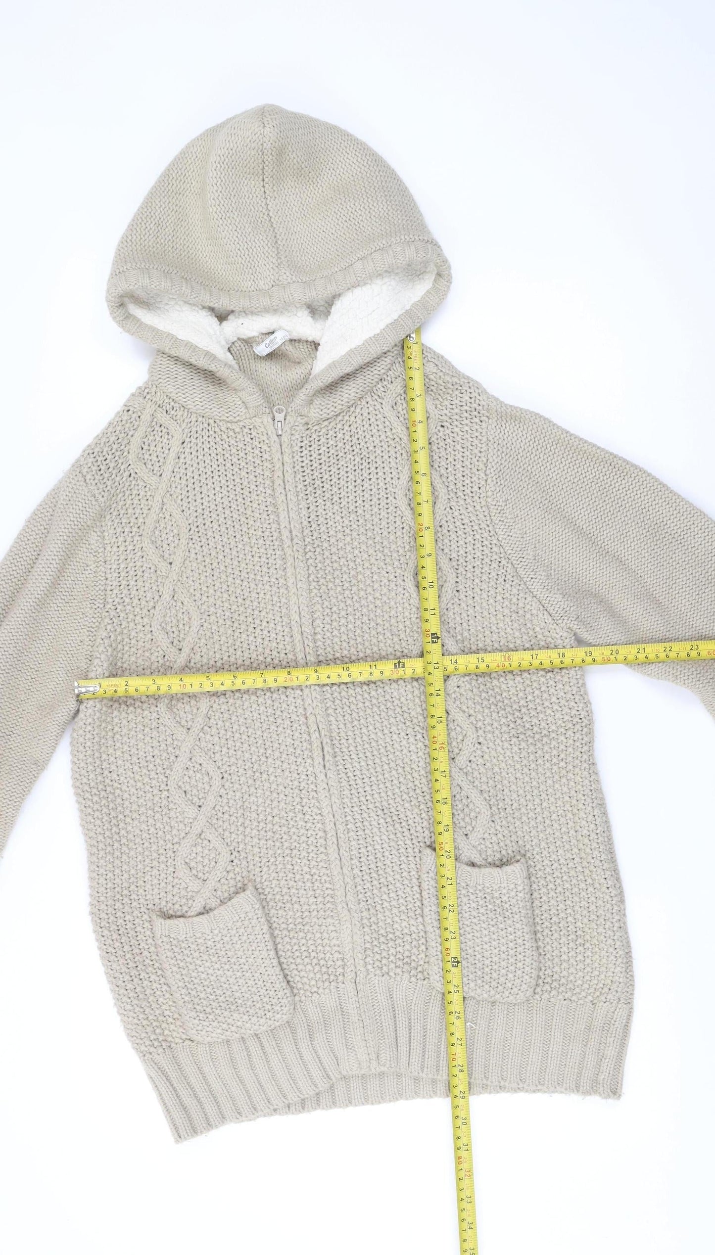 Cotton Traders Men’s Beige Knit Hooded Full Zip Jacket Size L 42in