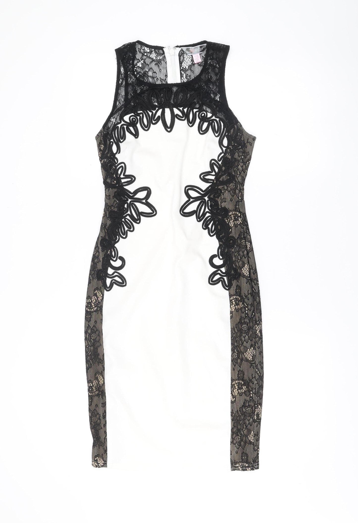 Lipsy Women’s Black White Lace Bodycon Dress Size 10 Sleeveless