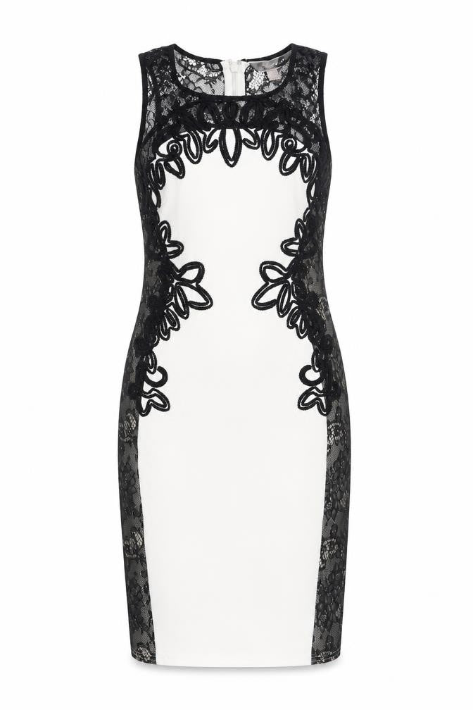 Lipsy Women’s Black White Lace Bodycon Dress Size 10 Sleeveless