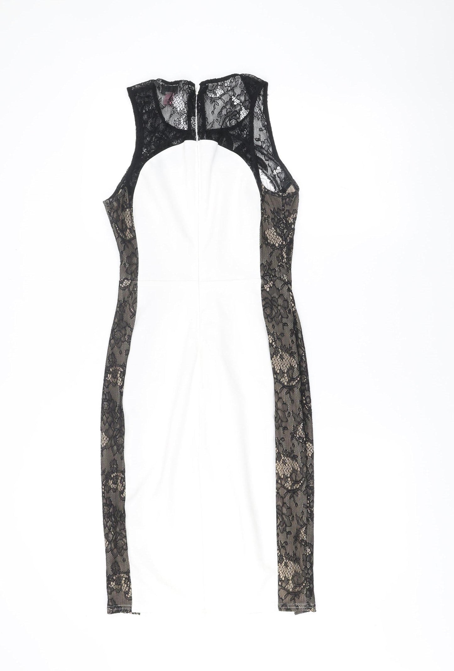 Lipsy Women’s Black White Lace Bodycon Dress Size 10 Sleeveless