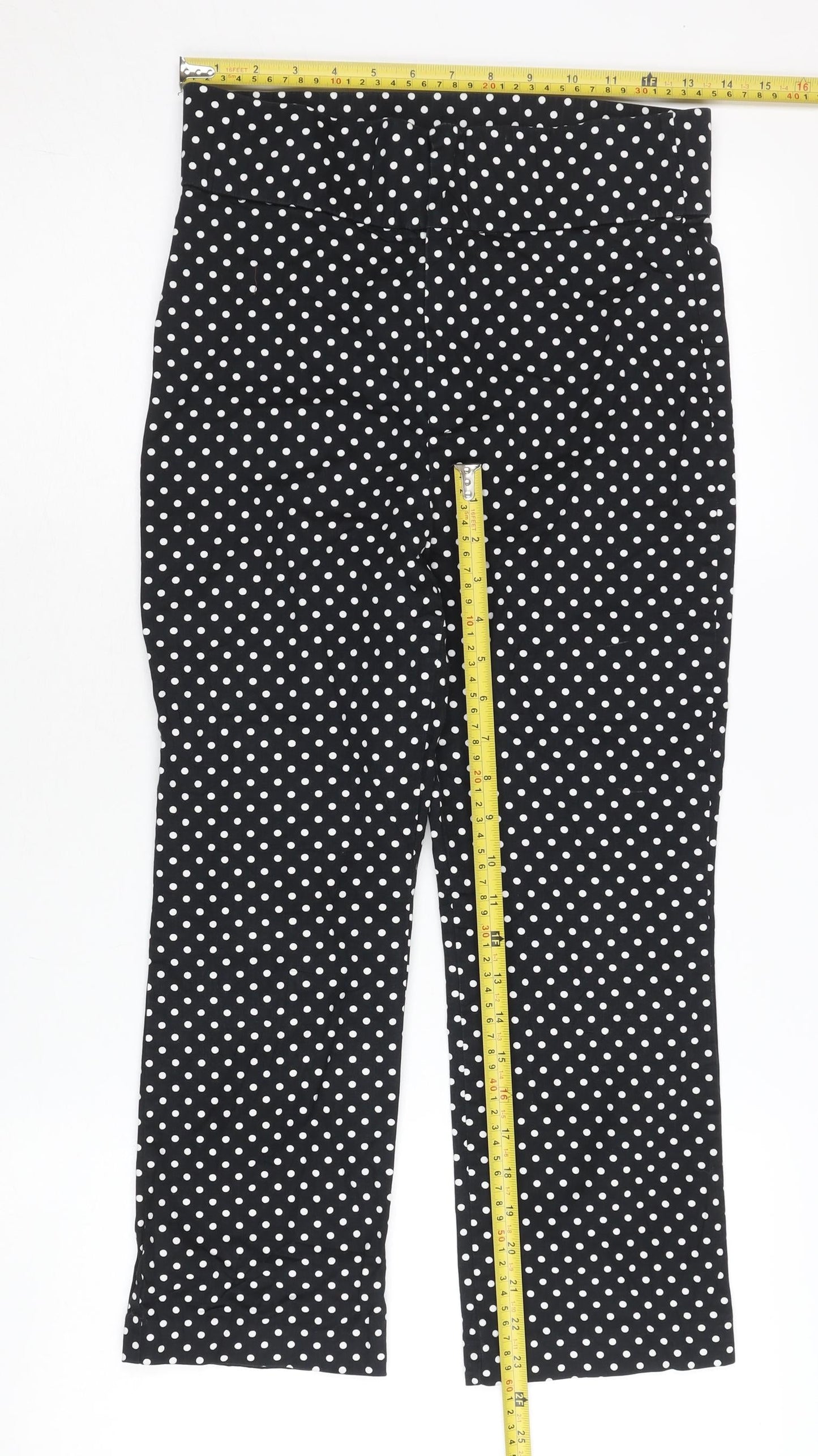 Zara Womens Black White Polka Dot Slim High Rise Trousers Size 12