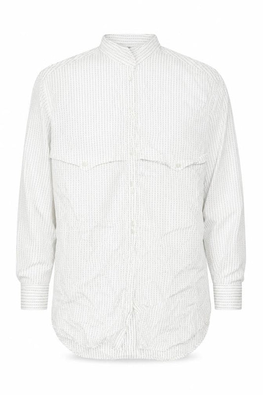 Jaeger Men's White Striped Cotton Band Collar Button-Up Shirt 15 M