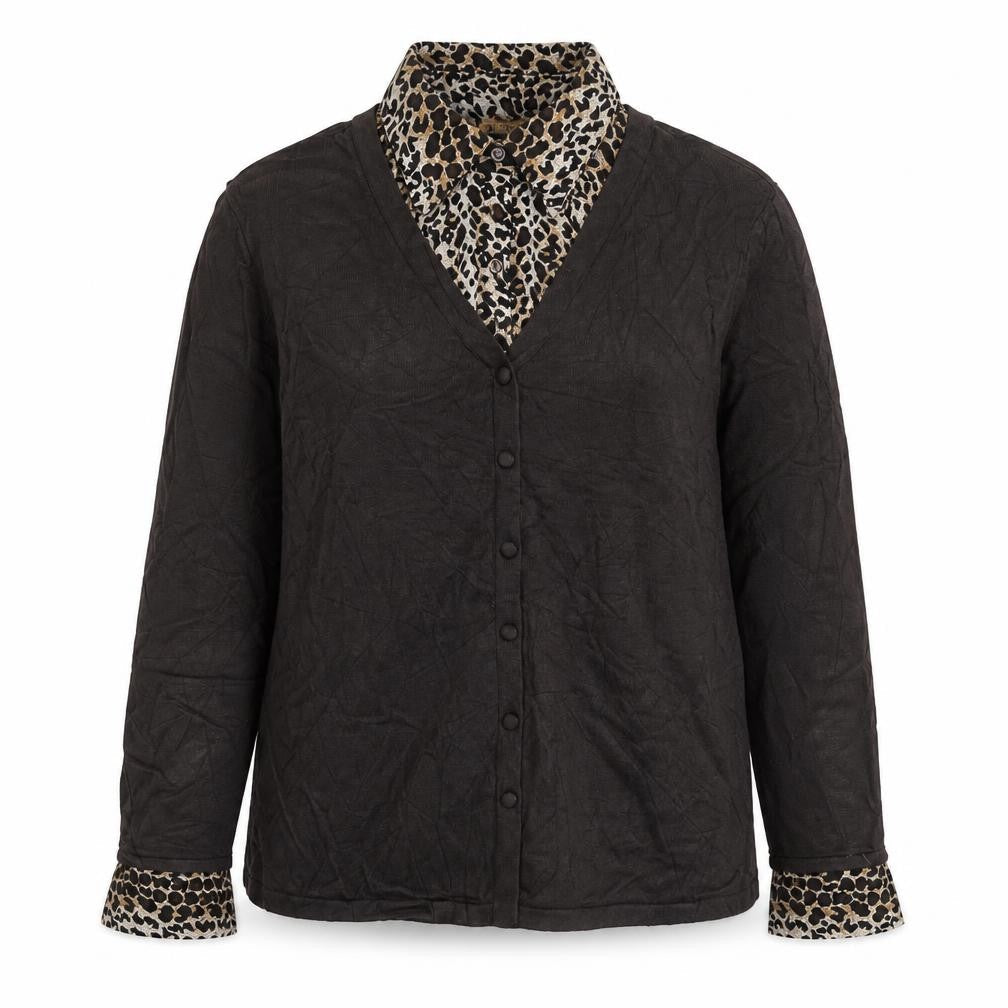 Notations Womens Brown Leopard Print XL Cardigan Long Sleeve V-Neck