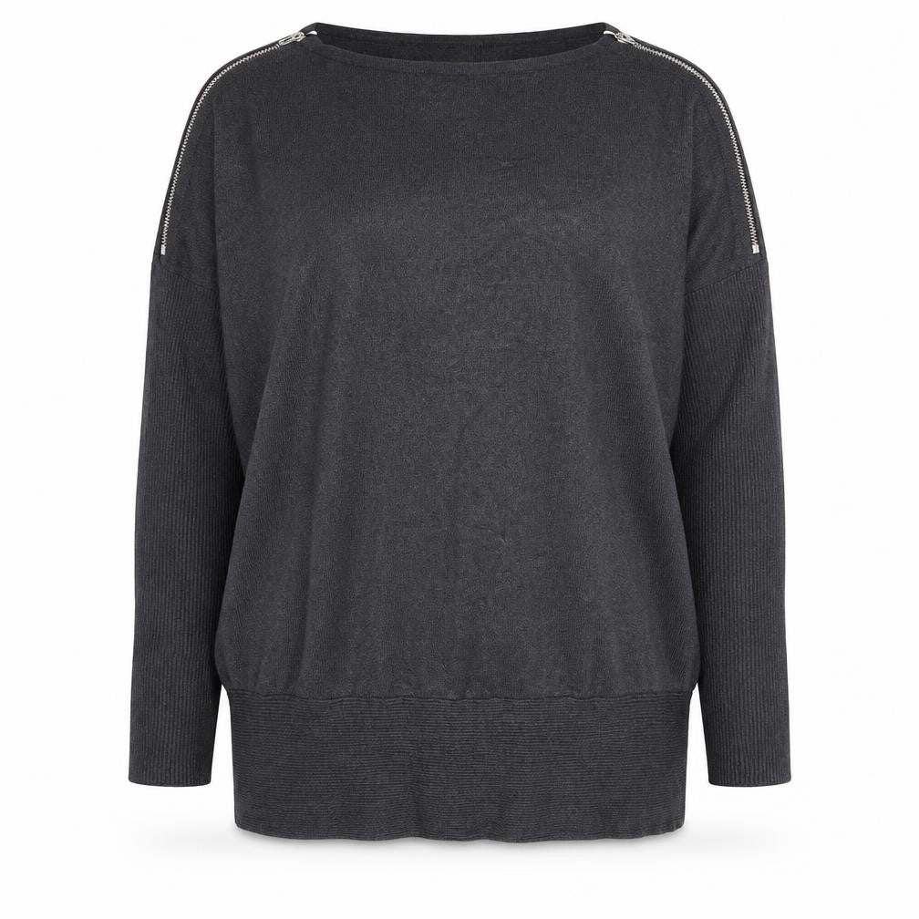 Bonmarché Womens Grey Size 18 Pullover Knit Jumper with Zip Accents
