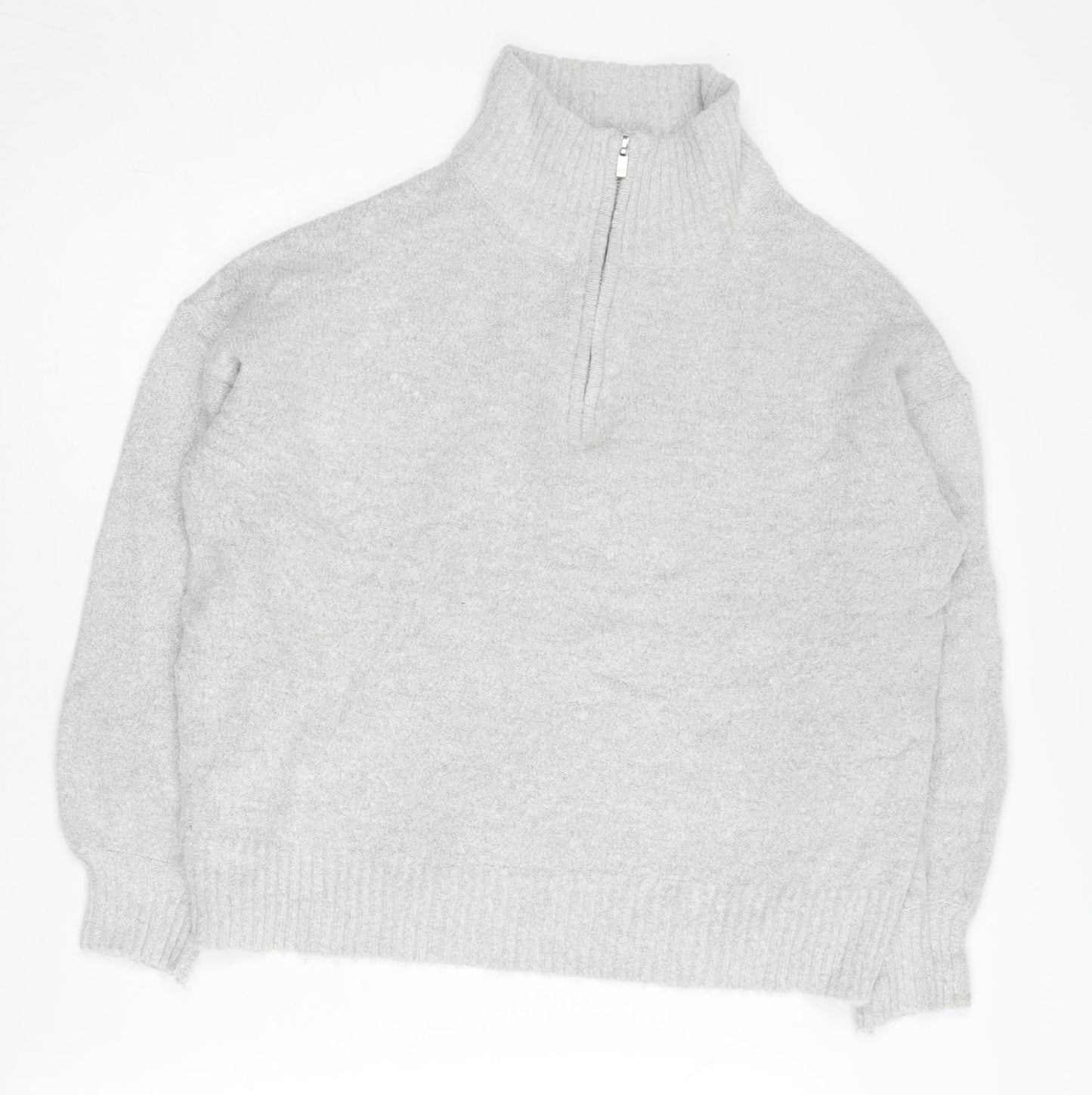 French Connection Women’s Grey XS 1/4 Zip High Neck Knit Jumper