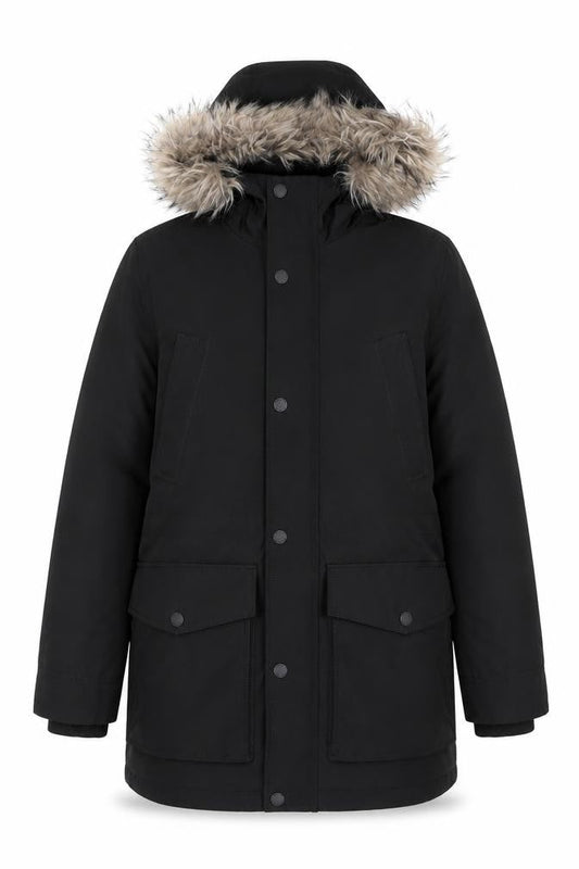 H&M Womens Black XS Parka Coat Faux Fur Hood Winter Jacket