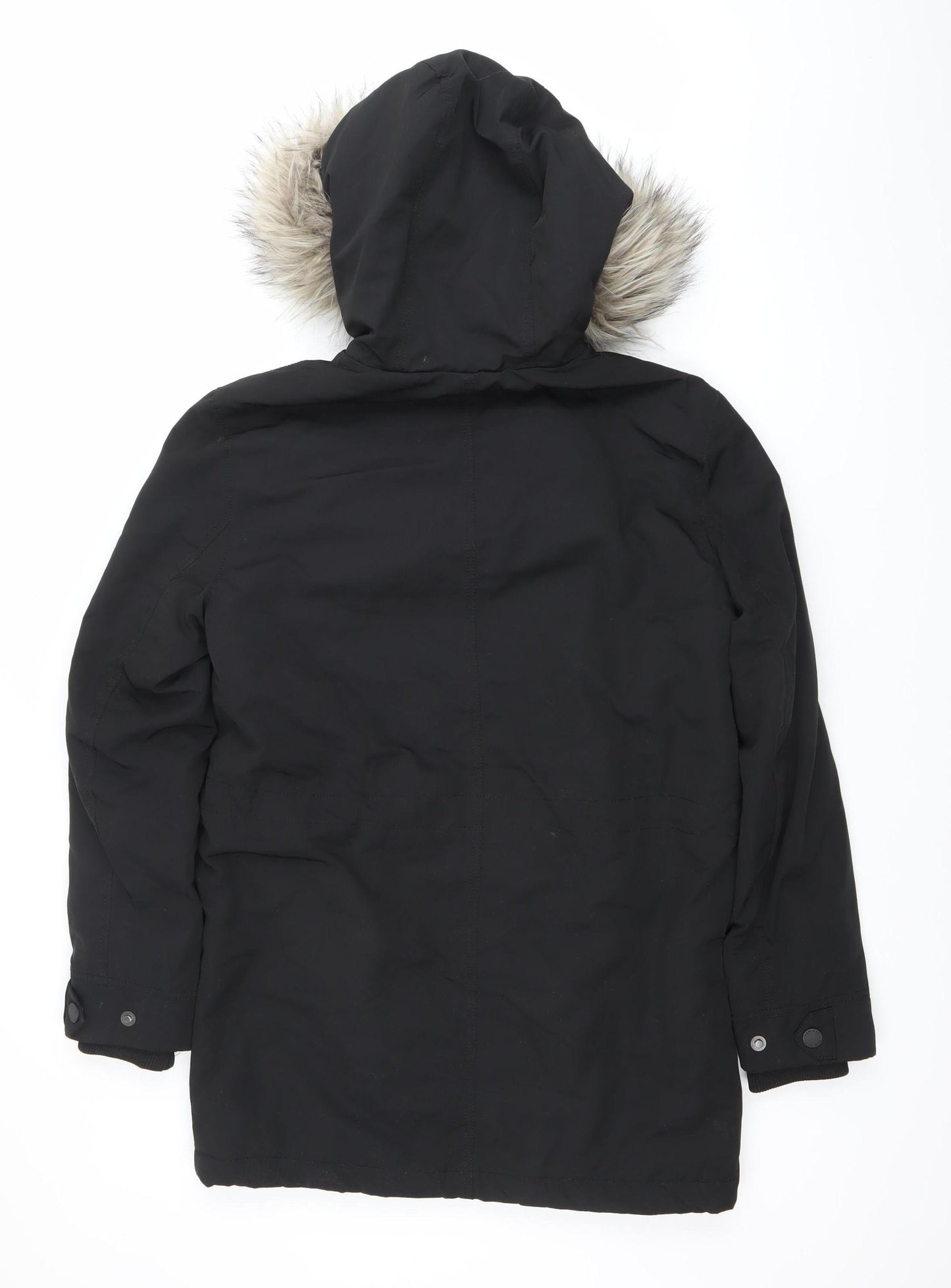 H&M Womens Black XS Parka Coat Faux Fur Hood Winter Jacket