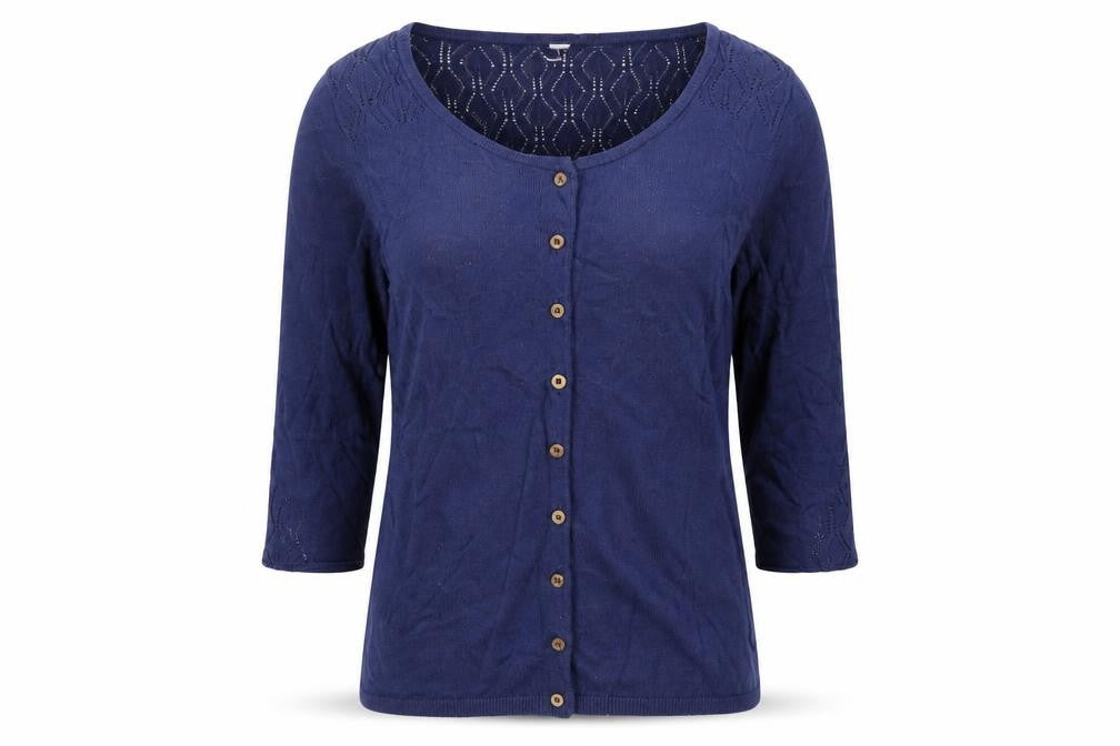 Weird Fish Women’s Blue Cardigan Size 10 Scoop Neck 3/4 Sleeve Knit