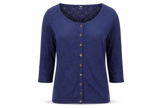 Weird Fish Women’s Blue Cardigan Size 10 Scoop Neck 3/4 Sleeve Knit