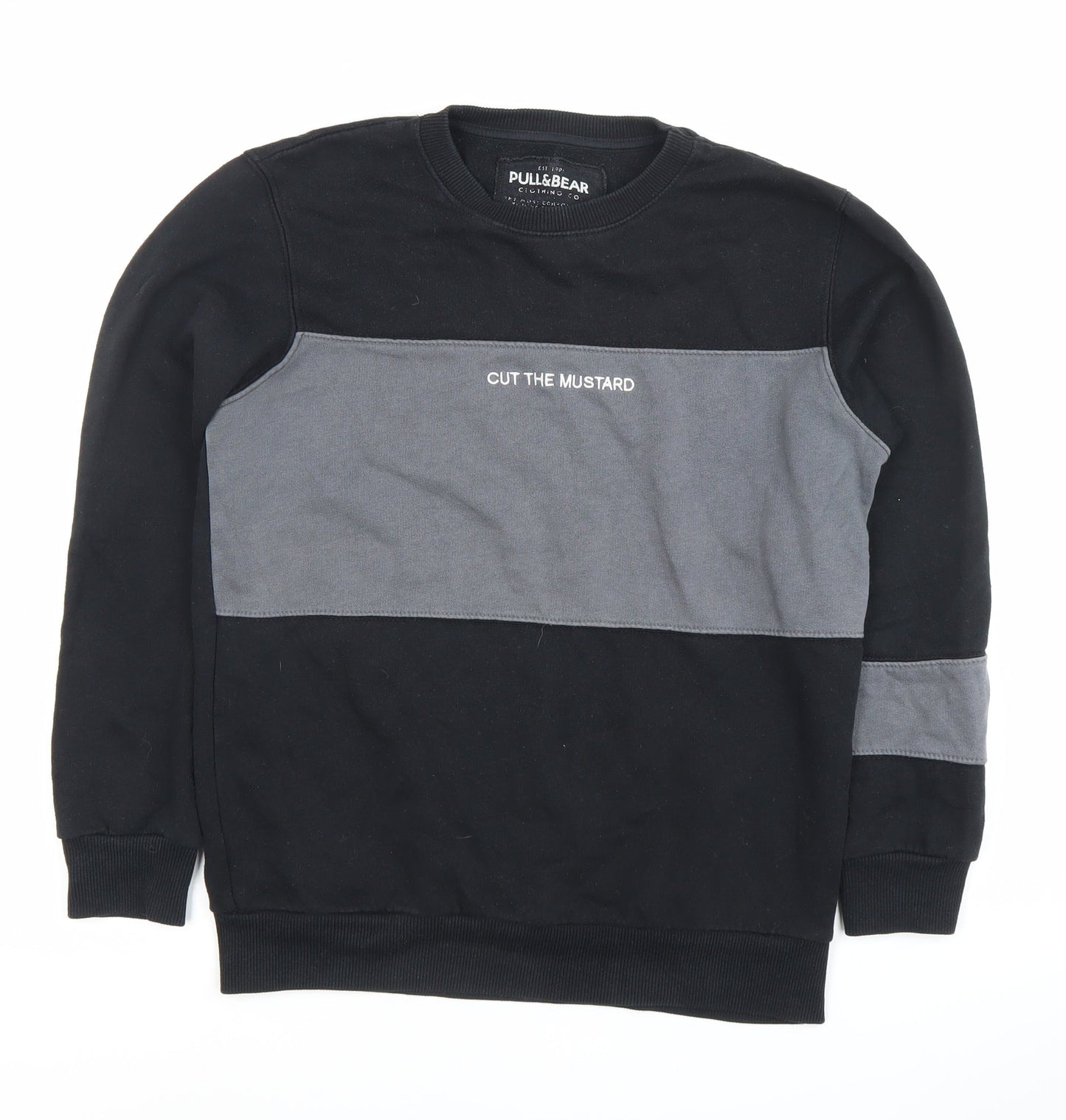 Pull&Bear Men’s Black Grey Colour Block Sweatshirt Size S