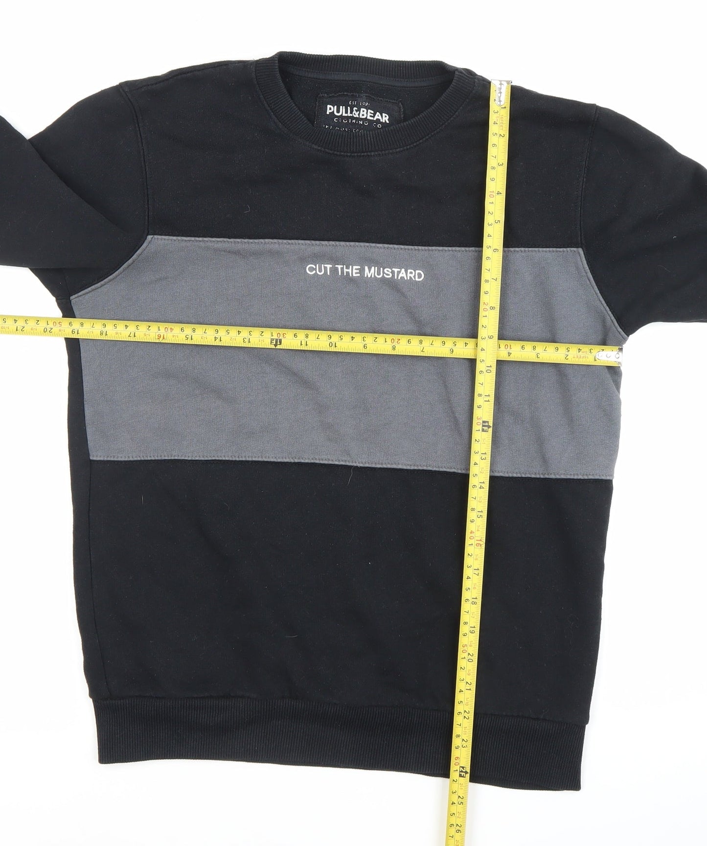 Pull&Bear Men’s Black Grey Colour Block Sweatshirt Size S