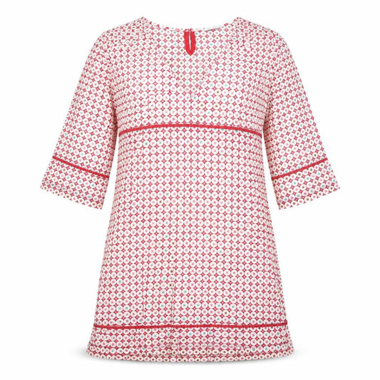 White Stuff Womens Pink Geometric Shift Dress Size 10 V-Neck 3/4 Sleeve