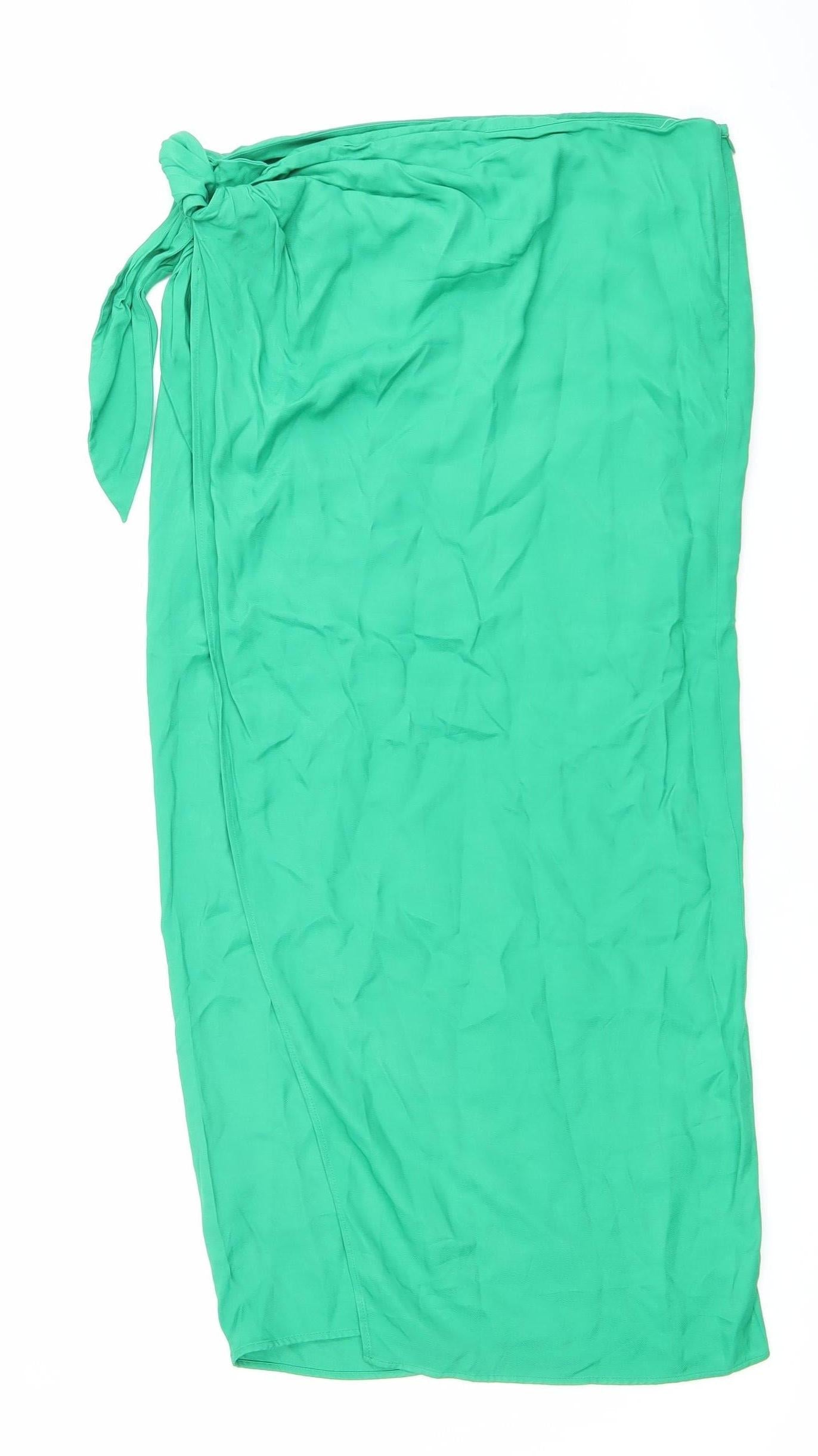 Zara Women’s Green Wrap Midi Skirt Size M Viscose Summer Beachwear