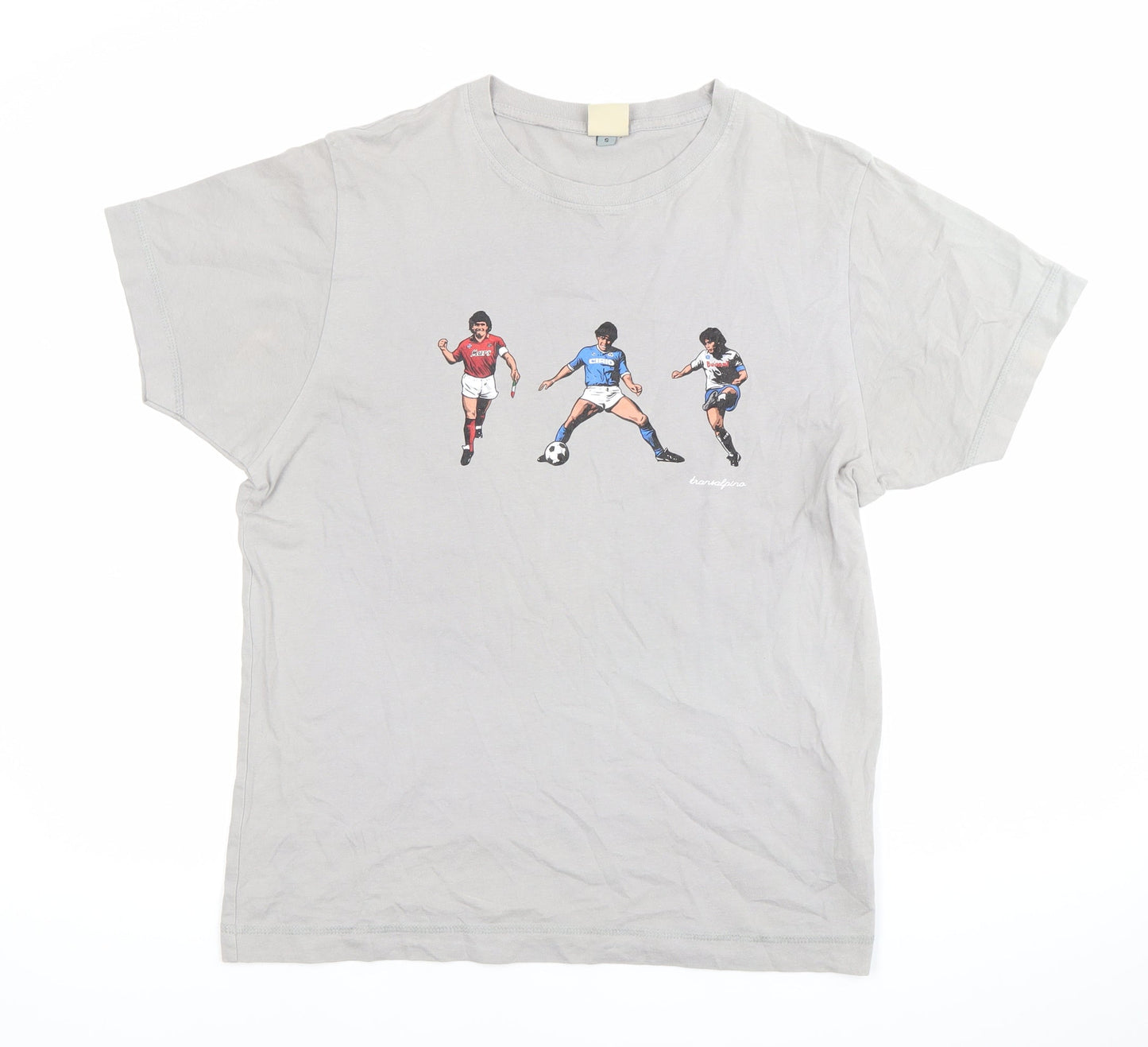 Transalpino Men’s Grey Graphic Football Print T-Shirt Size S