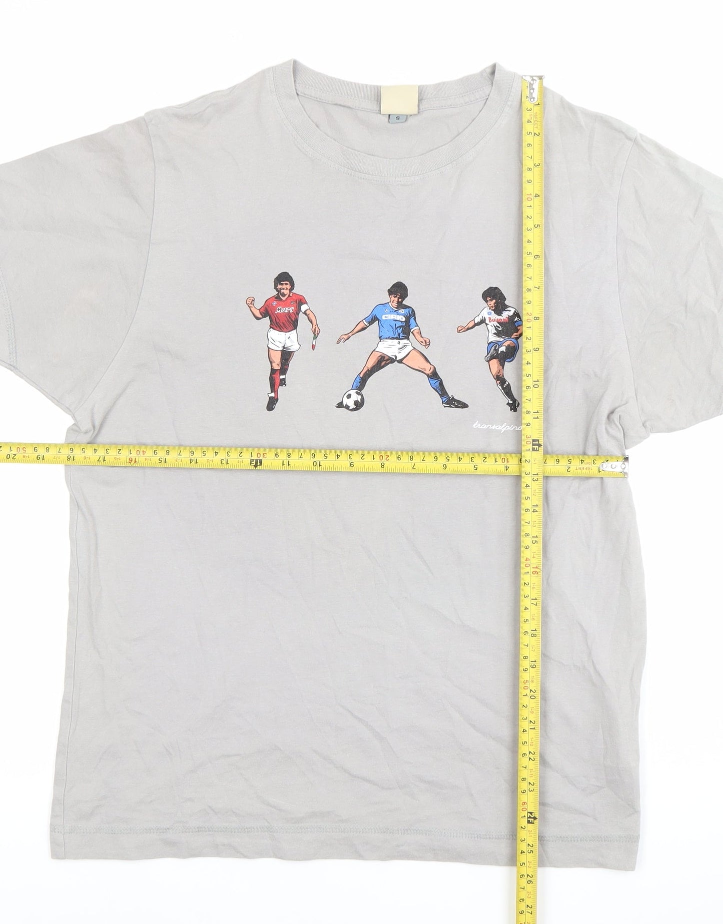 Transalpino Men’s Grey Graphic Football Print T-Shirt Size S