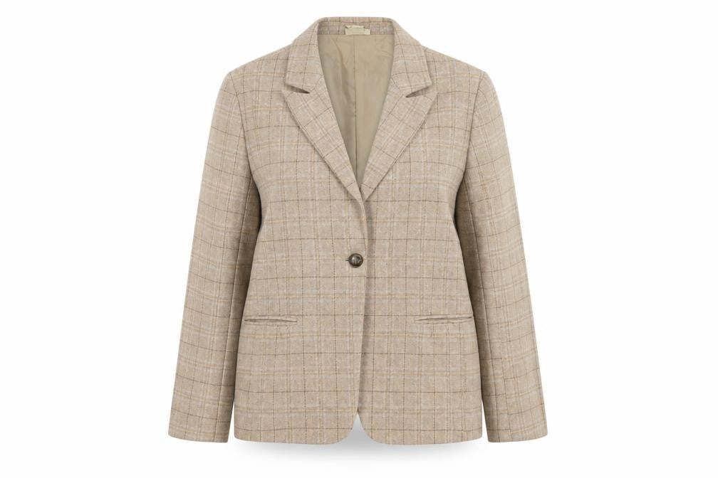 Cotton Traders Women's Beige Check Blazer Size 16 Single-Breasted Jacket