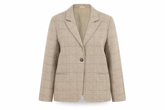 Cotton Traders Women's Beige Check Blazer Size 16 Single-Breasted Jacket