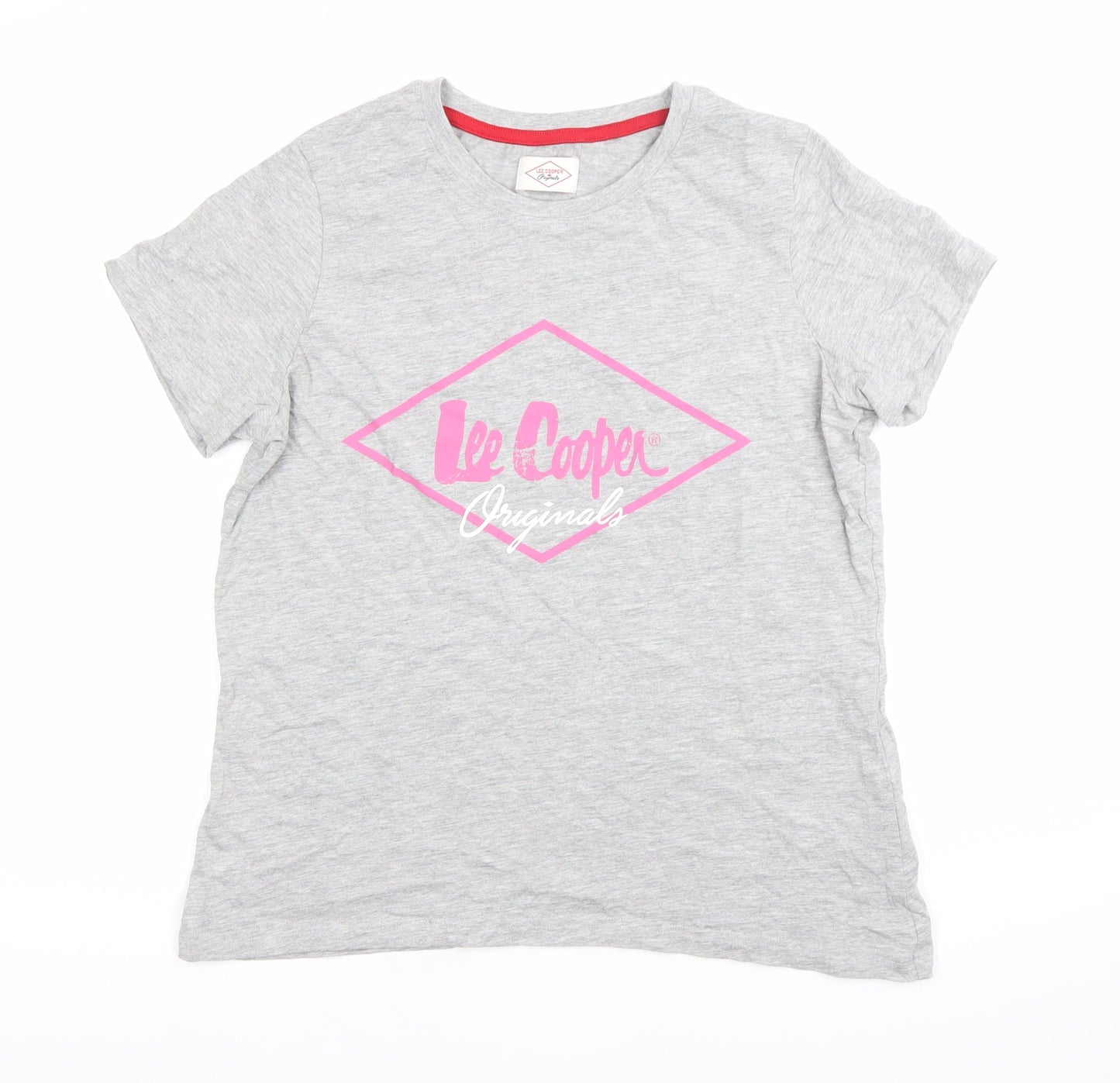 Lee Cooper Womens Grey Logo T-Shirt Size 12 Short Sleeve Cotton Blend