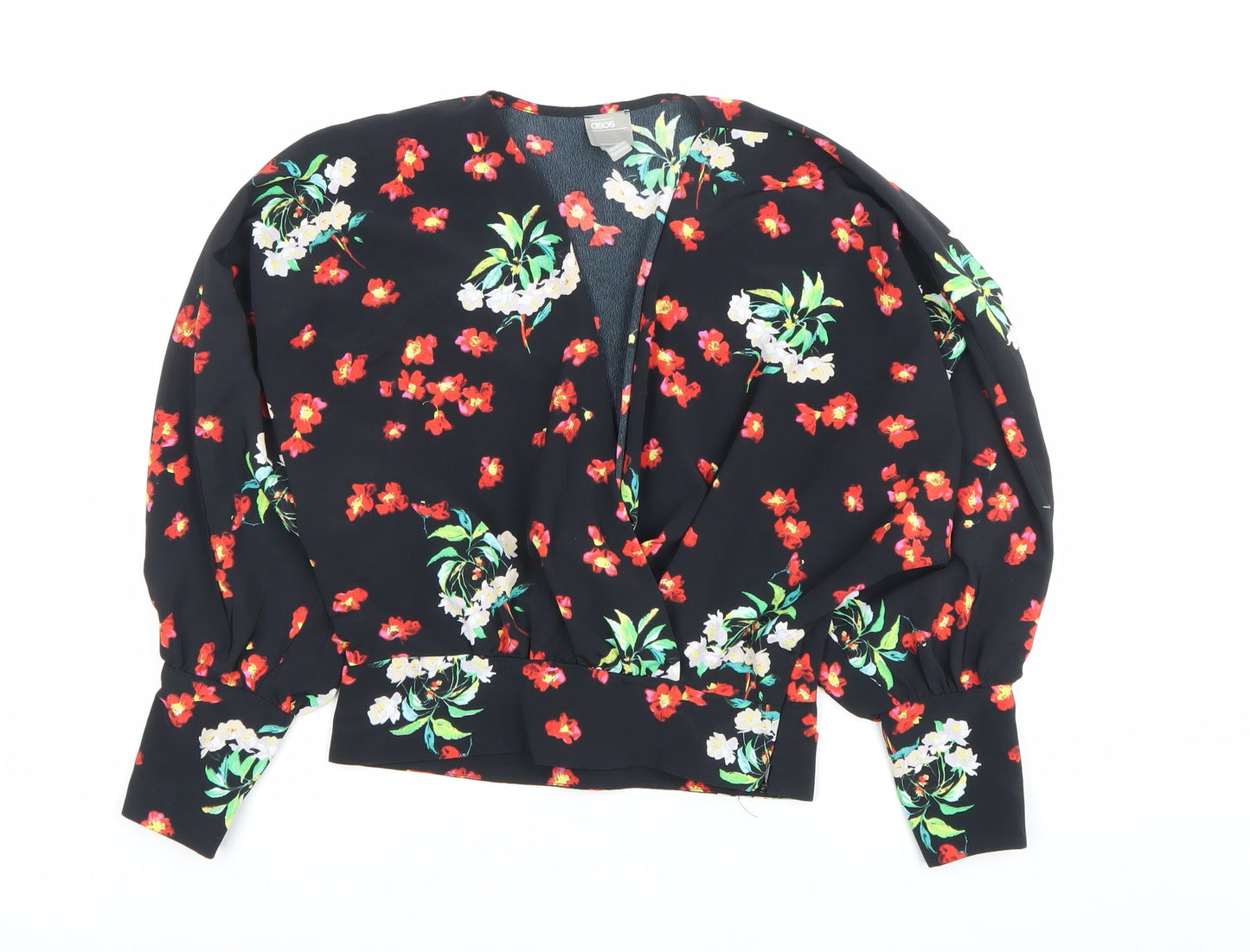 ASOS Women’s Black Floral Kimono Blouse Size 4 Balloon Sleeve